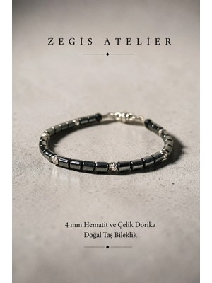 4 mm Hematit ve Dorika Doğal Taş Bileklik Tasarımı - Unisex Bileklik Tasarımı