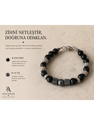 8 mm Siyah Oniks ve Lav Taşı Doğal Taş Bileklik