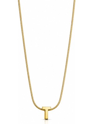 Bilfa Gold Renk T Harfi Italyan Yılan Zincir Çelik Kolye Minimalist Harf Kolye
