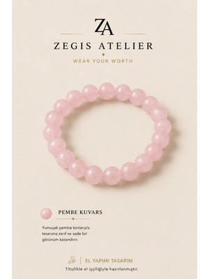 8 mm Pembe Ceyt Kuvars Doğal Taş Bileklik