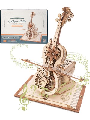 Happy Trend Yetişkinler Için Mekanik 3D Yapbozlar, Ahşap Müzik Kutusu Sihirli Çello Model Kitleri, Onun Için Sevgililer Günü Hediyesi AMK63