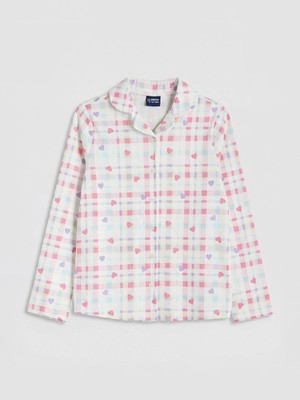 Lc Waikiki Yeni Sezon Pembe Gömlek Yaka Uzun Kollu Ekose Kız Çocuk Pijama Üst