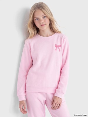 Lc Waikiki Yeni Sezon Pembe Kadife Bisiklet Yaka Kız Çocuk Pijama Takım