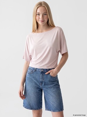 Lc Waikiki Yeni Sezon Pembe Kayık Yaka Kadın Tişört