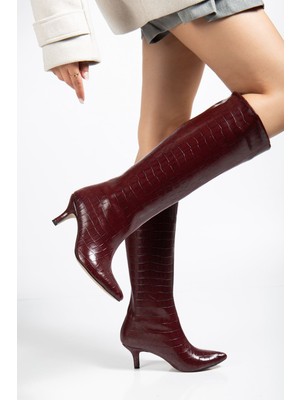 Zerenyus ZRİNX-2025 Premium Bordo Kroko Günlük Kadın Çizme 6,5 cm