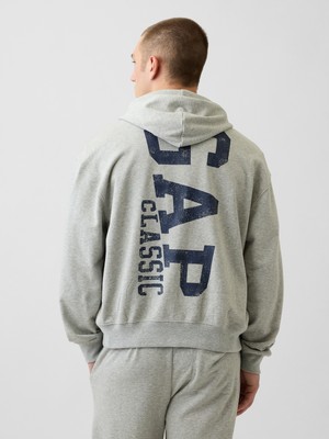 Gap Erkek Gri Relaxed Gap Logo Fransız Havlu Kumaş Fermuarlı Sweatshirt