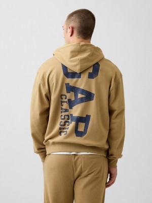 Gap Erkek Açık Kahverengi Relaxed Gap Logo Fransız Havlu Kumaş Fermuarlı Sweatshirt