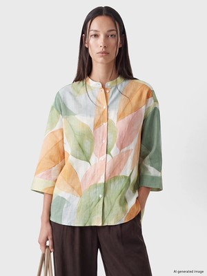 Lc Waikiki Yeni Sezon Turuncu Hakim Yaka Desenli Oversize Kadın Gömlek