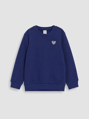 Lc Waikiki Yeni Sezon Lacivert Kalp Baskılı Kız Çocuk Sweatshirt