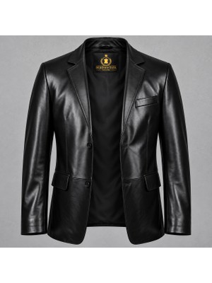 Derimontaya Erkek Siyah Blazer Hakiki Deri Mont Ceket