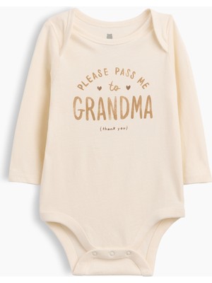 Gap Bebek Ekru Organik Pamuk Family Grafik Baskılı Bodysuit