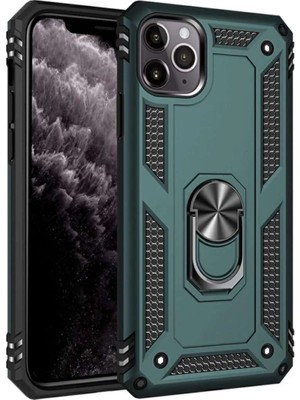 iPhone 11 Pro Kılıf Sofya Yüzüklü Silikon Kapak - Yeşil