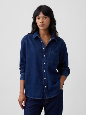 Gap Kadın Koyu Mavi Oversized Denim Gömlek