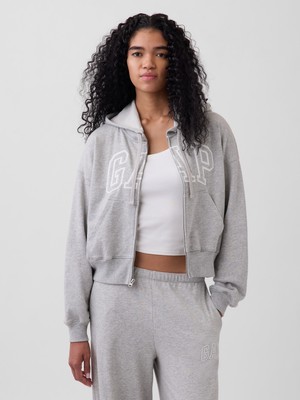 Gap Kadın Gri Oversized Gap Logo Fransız Havlu Kumaş Fermuarlı Sweatshirt