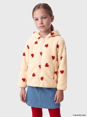 Lc Waikiki Yeni Sezon Ekru Kapüşonlu Desenli Kız Çocuk Fermuarlı Sweatshirt
