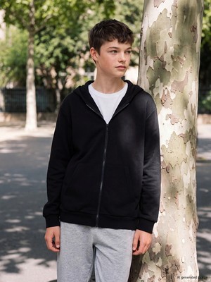 Lc Waikiki Yeni Sezon Siyah Kapüşonlu Erkek Çocuk Fermuarlı Sweatshirt