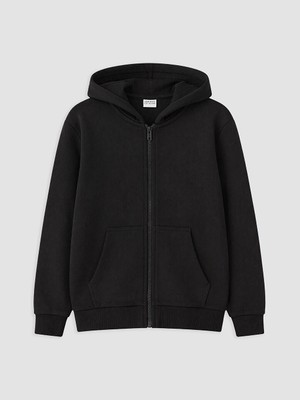 Lc Waikiki Yeni Sezon Siyah Kapüşonlu Erkek Çocuk Fermuarlı Sweatshirt