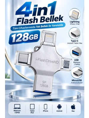 Skygo 4in1 128GB Flash Bellek USB Type-C Lightning MicroUSB Çoklu Girişli Taşınabilir USB Bellek