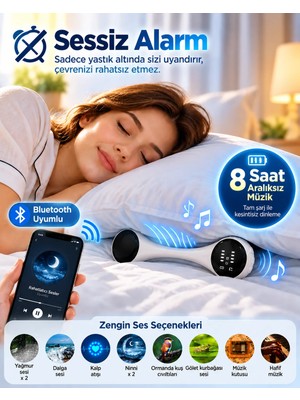 Skygo Yastık Altında Kullanılan Bluetooth Uyku Hoparlörü Sessiz Alarm Rahatlatıcı Sesler ve 8 Saat Kesintisiz Müzik