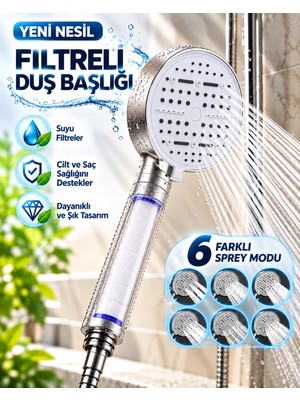 Eco Lounge 6 Modlu Filtreli Duş Başlığı Büyük Panel Su Tasarruflu Çok Fonksiyonlu Beyaz Duş Başlığı