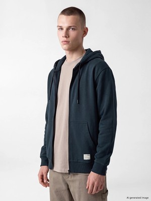 Lc Waikiki Yeni Sezon Petrol Kapüşonlu Erkek Fermuarlı Sweatshirt