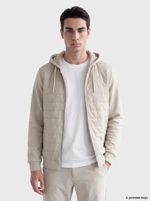 Lc Waikiki Yeni Sezon Bej Kapüşonlu Erkek Fermuarlı Sweatshirt