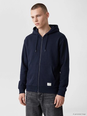 Lc Waikiki Yeni Sezon Lacivert Kapüşonlu Erkek Fermuarlı Sweatshirt