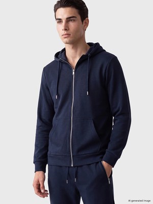 Lc Waikiki Yeni Sezon Lacivert Kapüşonlu Erkek Fermuarlı Sweatshirt