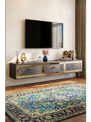Yumedi Design TDA1804AG - Kerem Duvara Montaj Tv Stand 180CM Antrasit-Gold