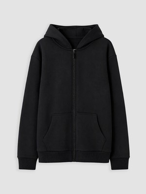 Lc Waikiki Yeni Sezon Siyah Kapüşonlu Kalın Kız Çocuk Fermuarlı Sweatshirt