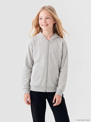 Lc Waikiki Yeni Sezon Gri Kapüşonlu Kız Çocuk Fermuarlı Sweatshirt