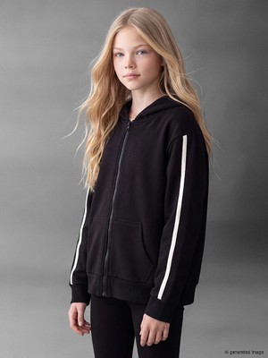 Lc Waikiki Yeni Sezon Siyah Kapüşonlu Kız Çocuk Fermuarlı Sweatshirt