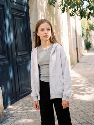 Lc Waikiki Yeni Sezon Gri Kapüşonlu Kız Çocuk Fermuarlı Sweatshirt