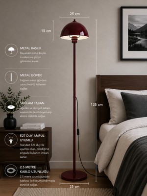 FKLIGHT Nova Bordo Tek Ayaklı Metal Lambader Oturma Odası & Yatak Odası Lambader