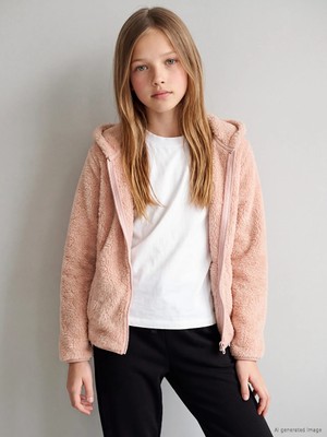 Lc Waikiki Yeni Sezon Pembe Kapüşonlu Kız Çocuk Pelüş Fermuarlı Sweatshirt
