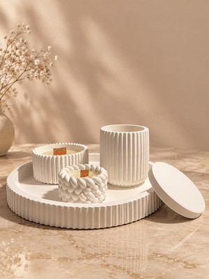 5 Parça Ahşap Fitil Kokulu Dekoratif Mum Set
