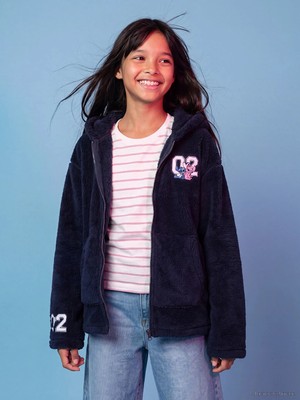 Lc Waikiki Yeni Sezon Lacivert Kapüşonlu Lilo & Stitch Baskılı Kız Çocuk Sweatshirt