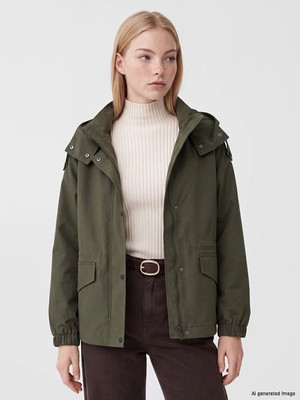 Lc Waikiki Yeni Sezon Haki Kapüşonlu Oversize Kadın Ceket