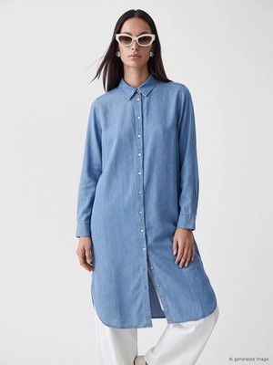 Lc Waikiki Yeni Sezon Indigo Kadın Jean Gömlek Tunik
