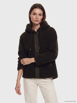 Lc Waikiki Yeni Sezon Kahverengi Kapüşonlu Oversize Kadın Pelüş Mont