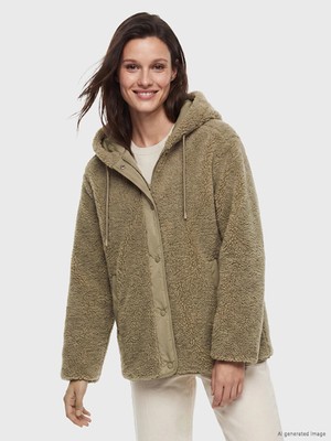 Lc Waikiki Yeni Sezon Kahverengi Kapüşonlu Oversize Kadın Pelüş Mont