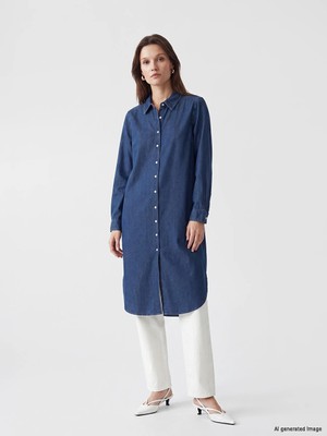 Lc Waikiki Yeni Sezon Indigo Kadın Jean Gömlek Tunik