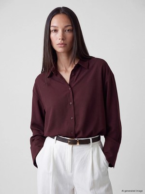 Lc Waikiki Yeni Sezon Bordo Kadın Oversize Gömlek