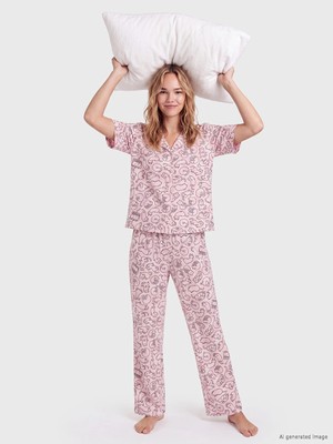 Lc Waikiki Yeni Sezon Pembe Kedi Desenli Kadın Pijama Takım