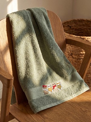 Lc Waikiki Yeni Sezon Yeşil Kedi Nakışlı Pamuklu Yüz Havlusu 50X80 cm