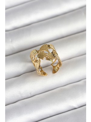 Tegan 316L Çelik Gold Renk Yelpaze Model Kadın Yüzük TG27BYK4159