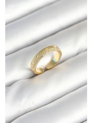 Tegan Gold Renk Şerit Zirkon Taşlı Kadın Yüzük TG27BYK3905