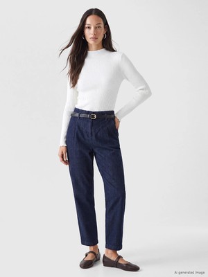 Lc Waikiki Yeni Sezon Indigo Kemerli Slim Mom Kadın Jean Pantolon