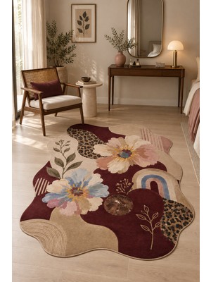 Rugs Modern Halı Dora Terra Özel Tasarım Kahverengi, Bordo ve Kırık Beyaz Ince Dokuma Salon Halısı