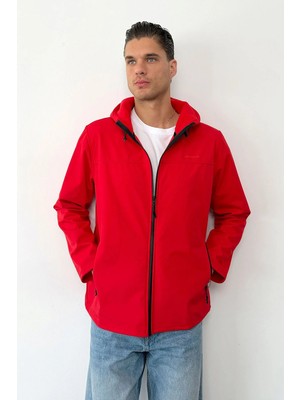 Erkek Kapüşonlu Fermuarlı Softshell Mont Kırmızı -  27K 6044-1